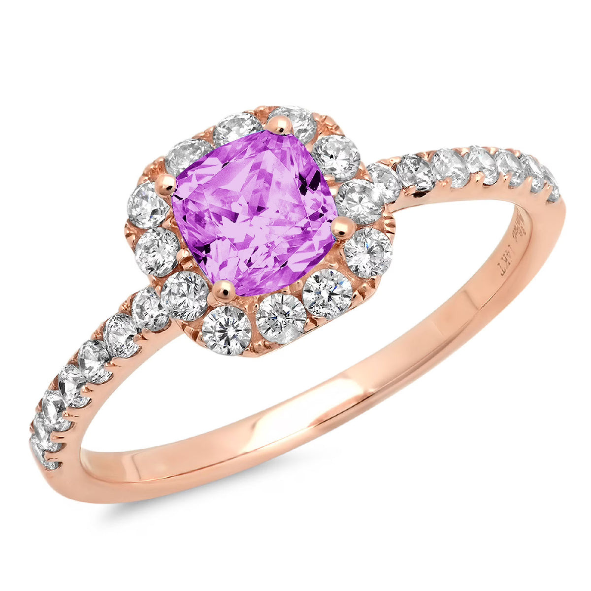 18k Rose Gold Princess Cut Simulated Alexandrite Halo Ring Size 3.75 X1457