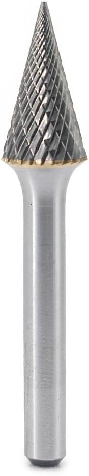Tungsten Carbide Double Cut Rotary Burrs Pointed Cone Shape, 1/2'' Cutter Dia, 1'' Cutter Length, 1/4'' Shank, Pack of 2 T5935