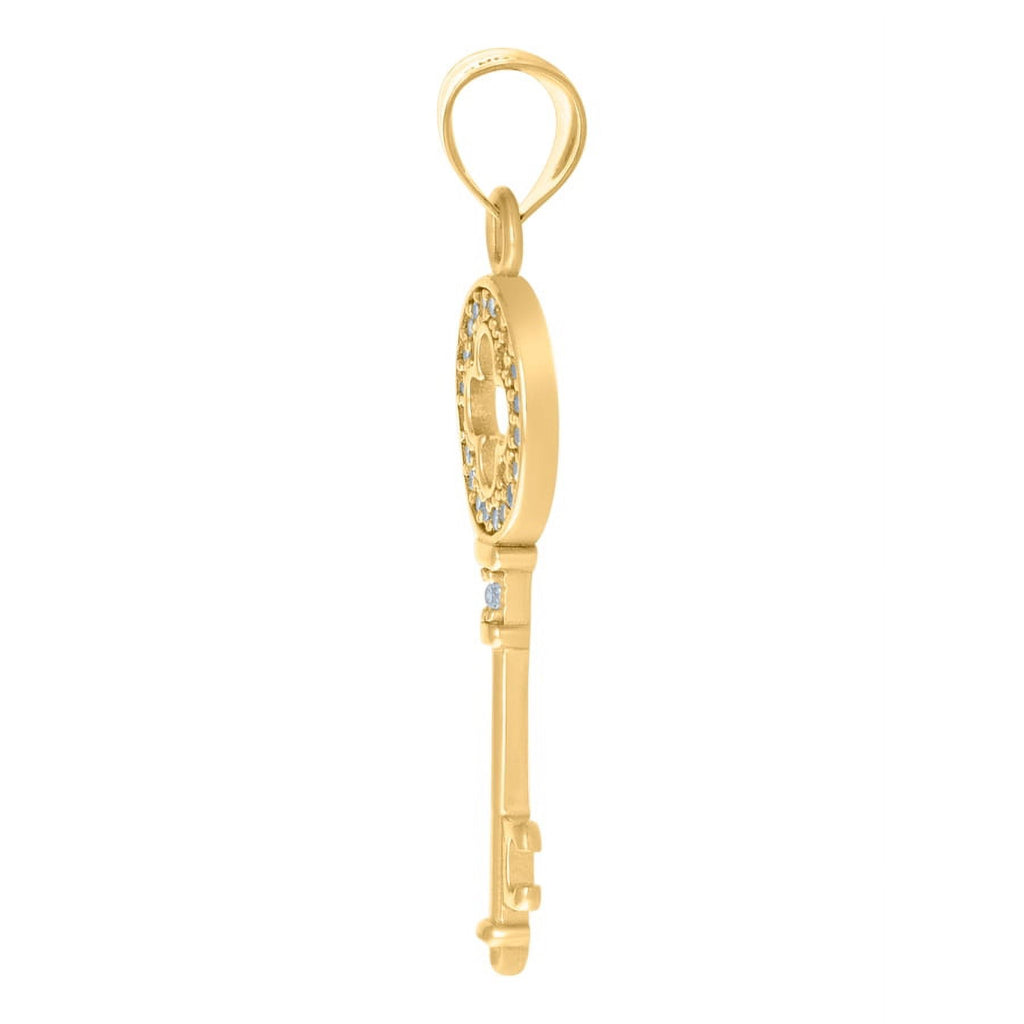 Two Tone Gold CZ Key Charm Pendant Necklace C7697