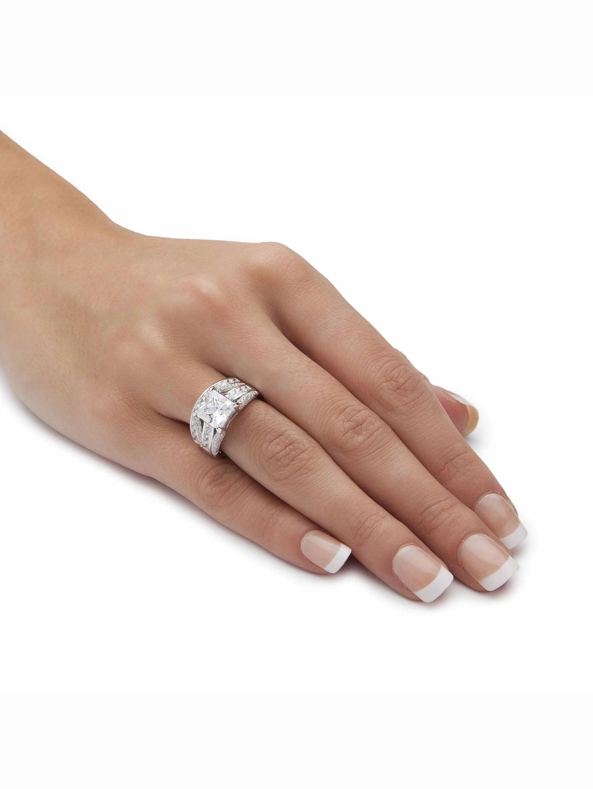 Platinum-plated Sterling Silver 2-Piece Bridal Ring Set with Cubic Zirconia S1121