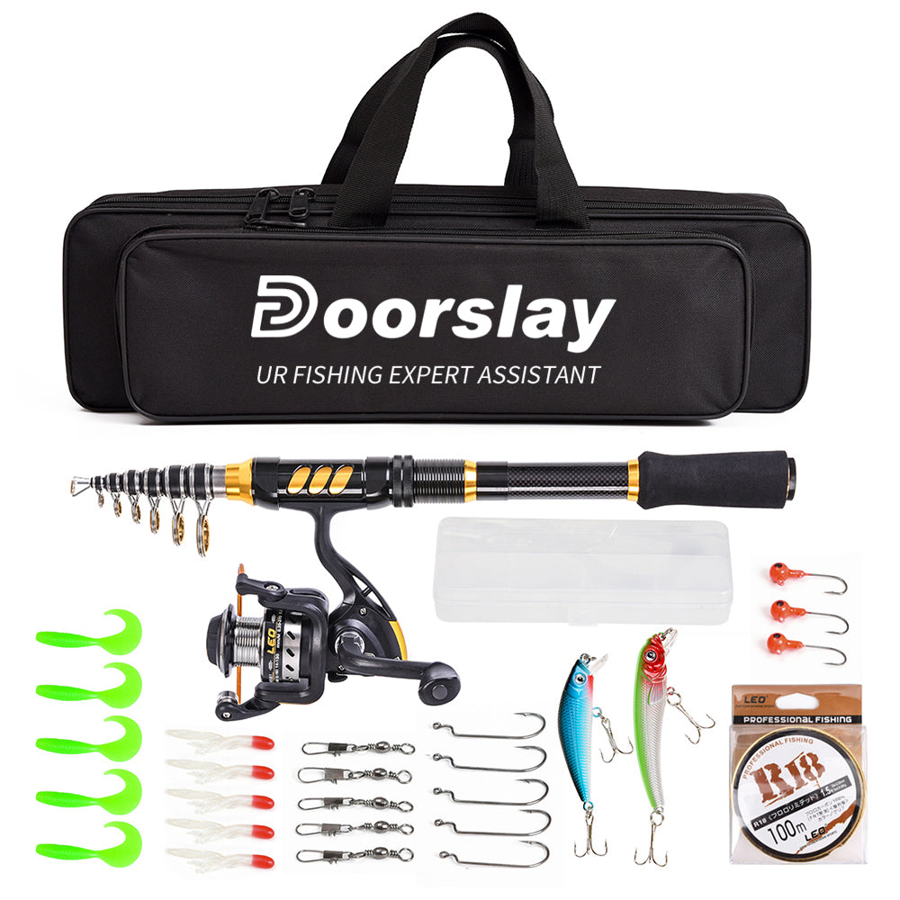 Telescopic Fishing Rod and Reel Combo Kit with 100M Fishing Line Lures Hooks Jig Head and Carrier Bag I59860