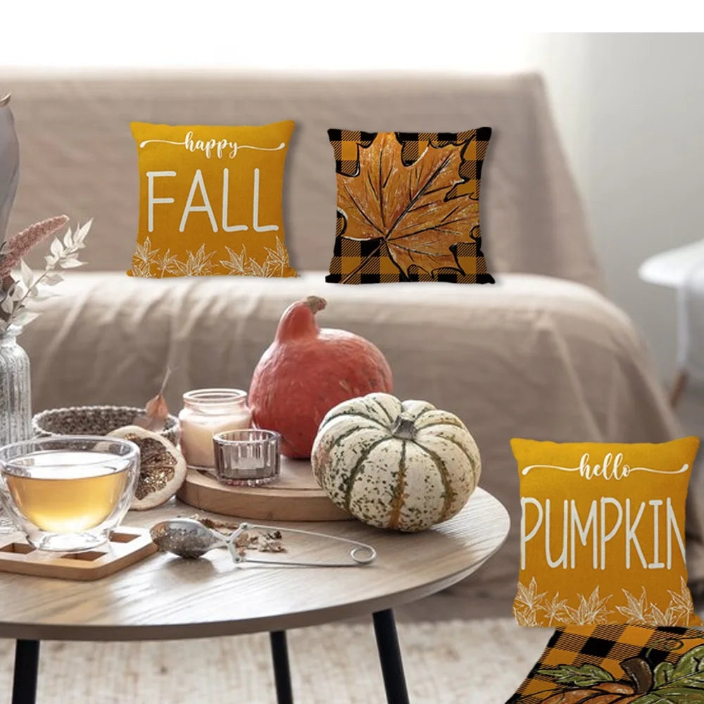 Buffalo Plaid Pumpkin Maple Leaf Fall Throw Pillow Covers Set of 4 P2358