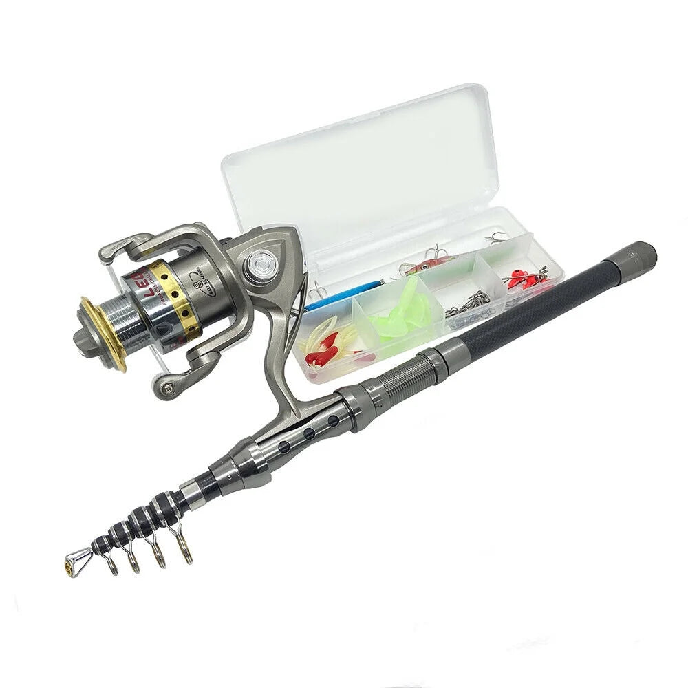 Telescopic Fishing Rod Spinning Reels Combos Full Kit with Bag 100M Line H9353