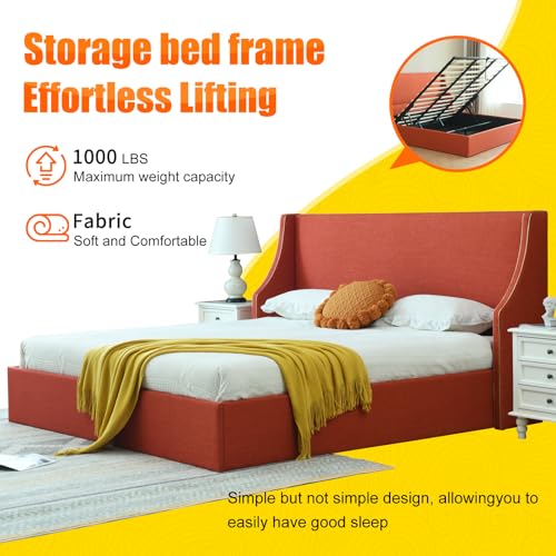 King Size Hydraulic Lift Bed with Gold Line Accents E6489