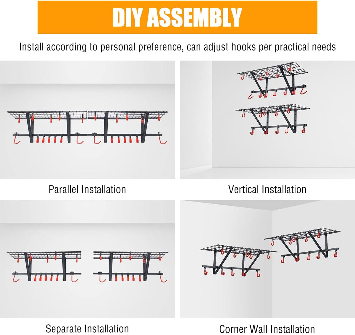 Garage Wall Shelving with Vertical Bike Hanger, Powder Coated Steel G407
