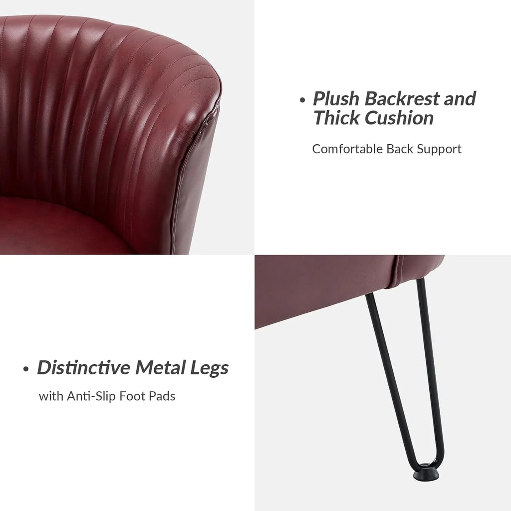 Burgundy Faux Leather Accent Chairs Set Of 2 With Metal Base G796