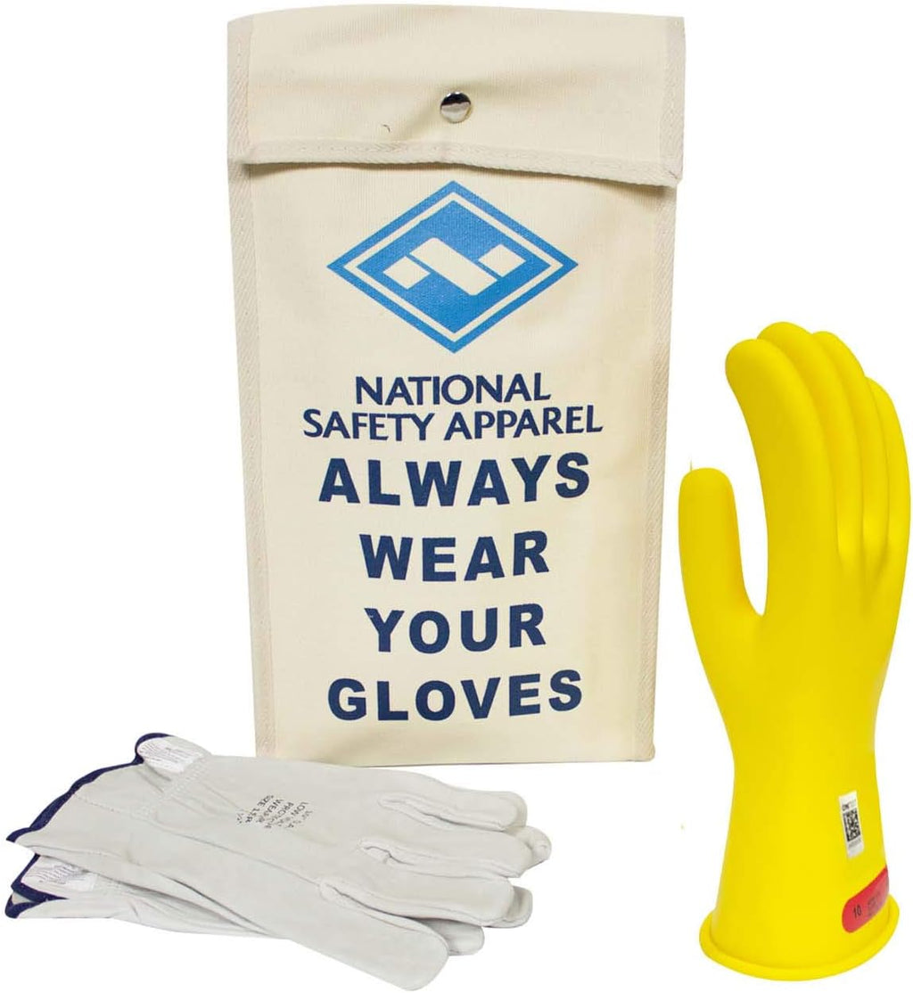 Class 0 Red Rubber Voltage Insulating Glove Kit with Leather Protectors V740396