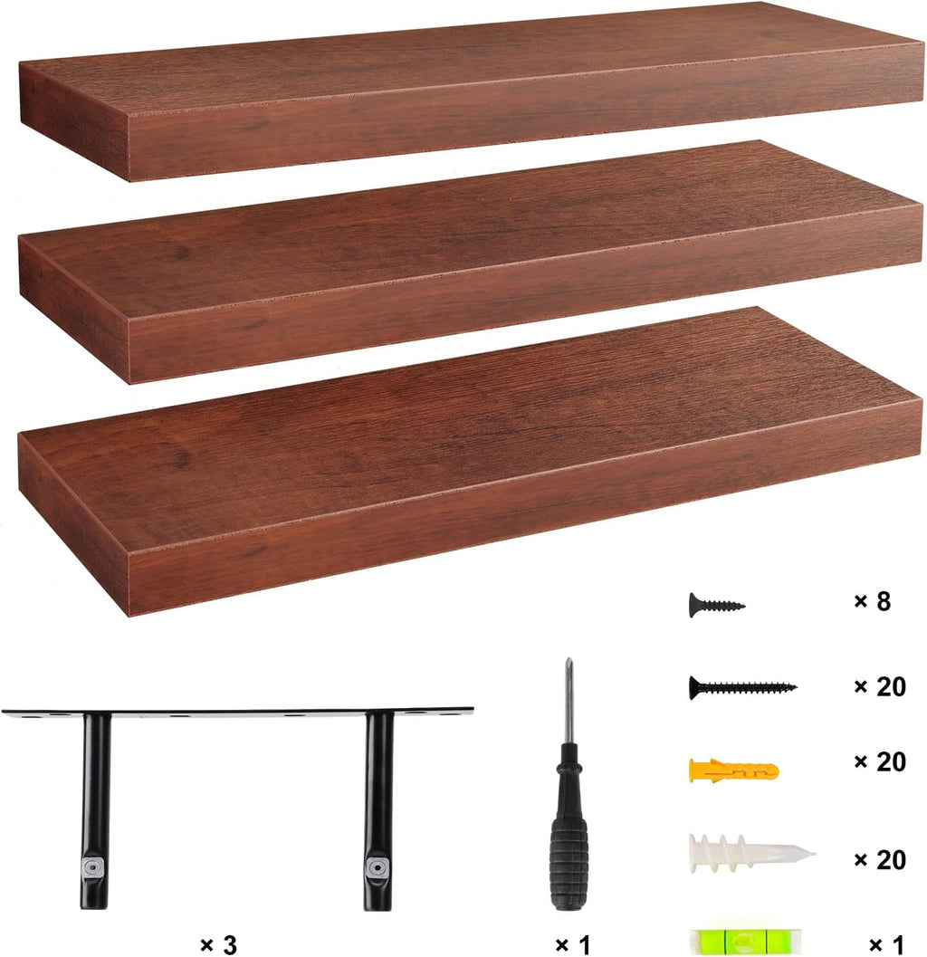 3 Pack Wall Mounted Shelves (Walnut) S59489