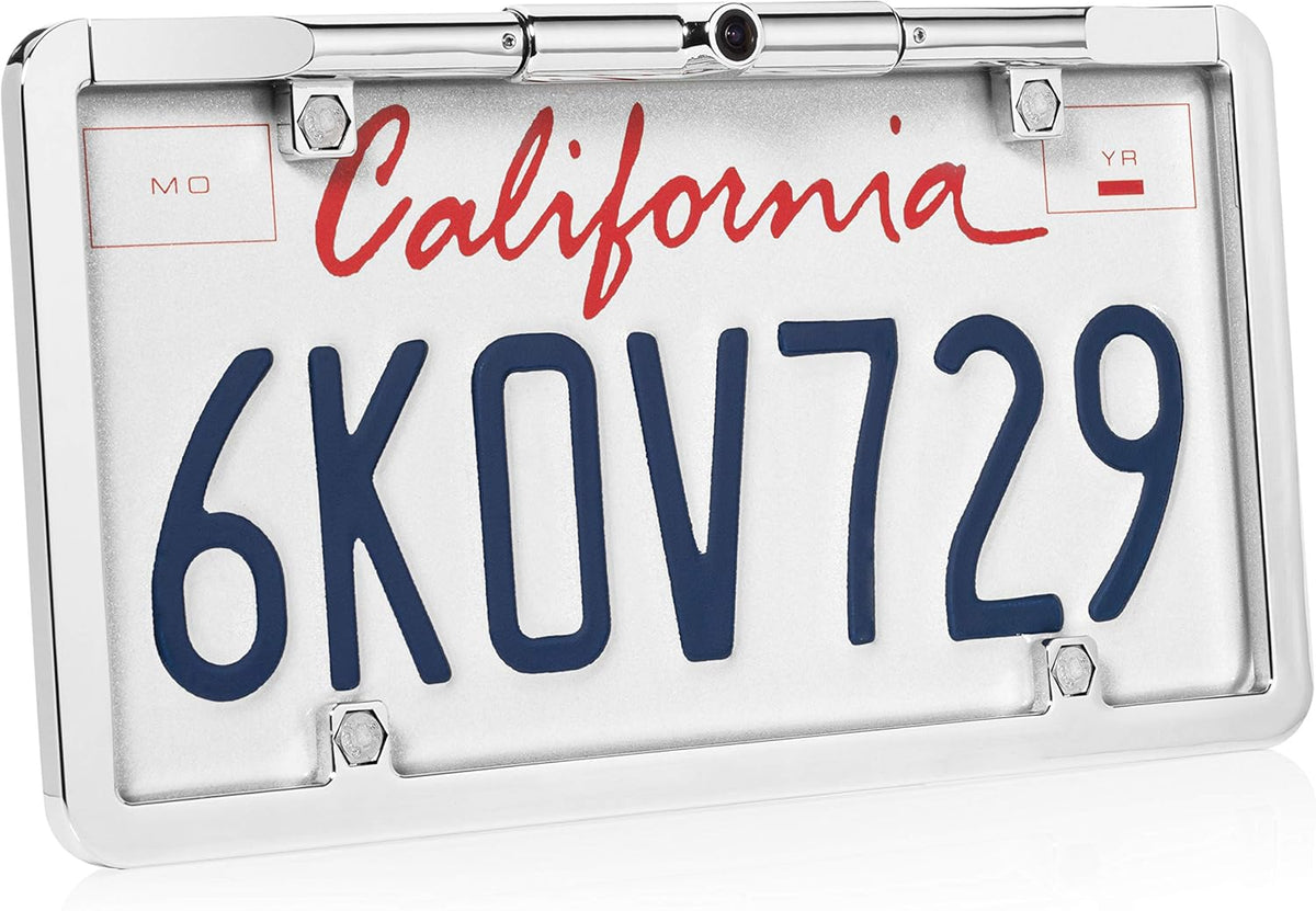 Chrome License Plate Backup Camera with Active Parking Lines E21637