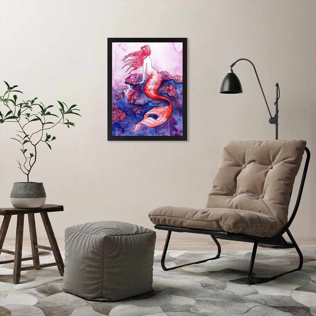 Red Coral Mermaid Black Frame 11x22x14x22 Y391237
