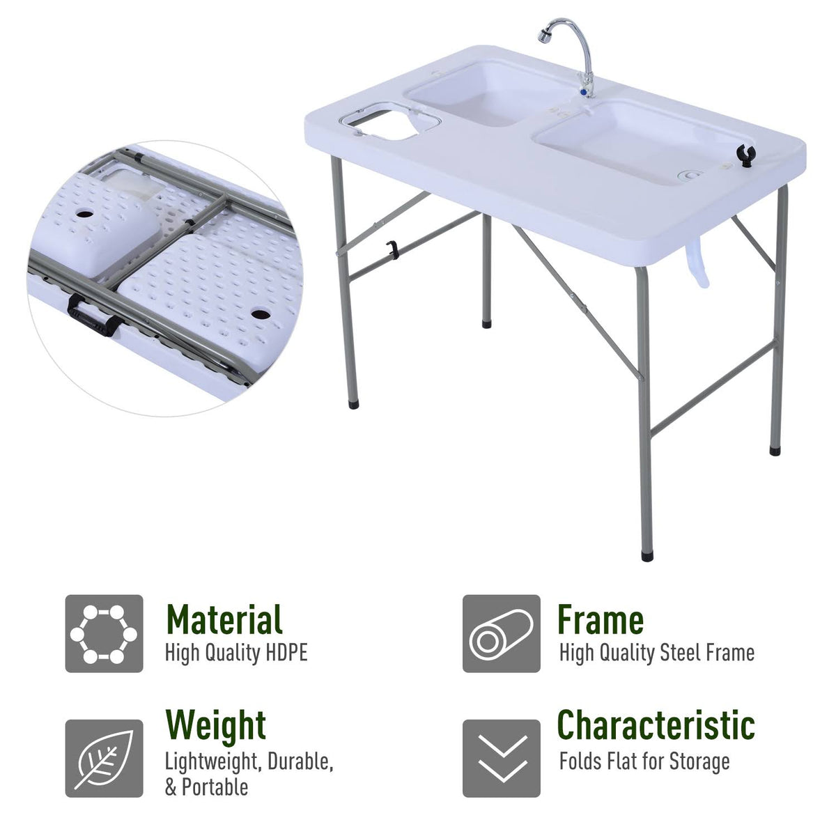 White Portable Folding Camping Table with Faucet O338