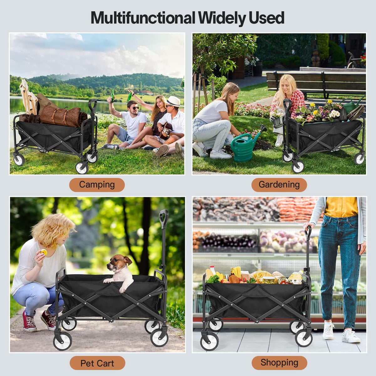 Collapsible Folding Wagon Cart with Universal Wheels & Adjustable Handle Q851