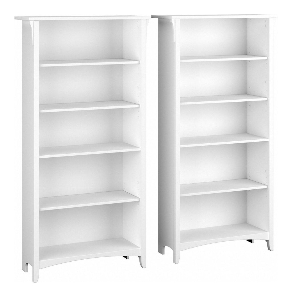 Pure White and Shiplap Gray 5 Shelf Bookcase Set of 2 H876
