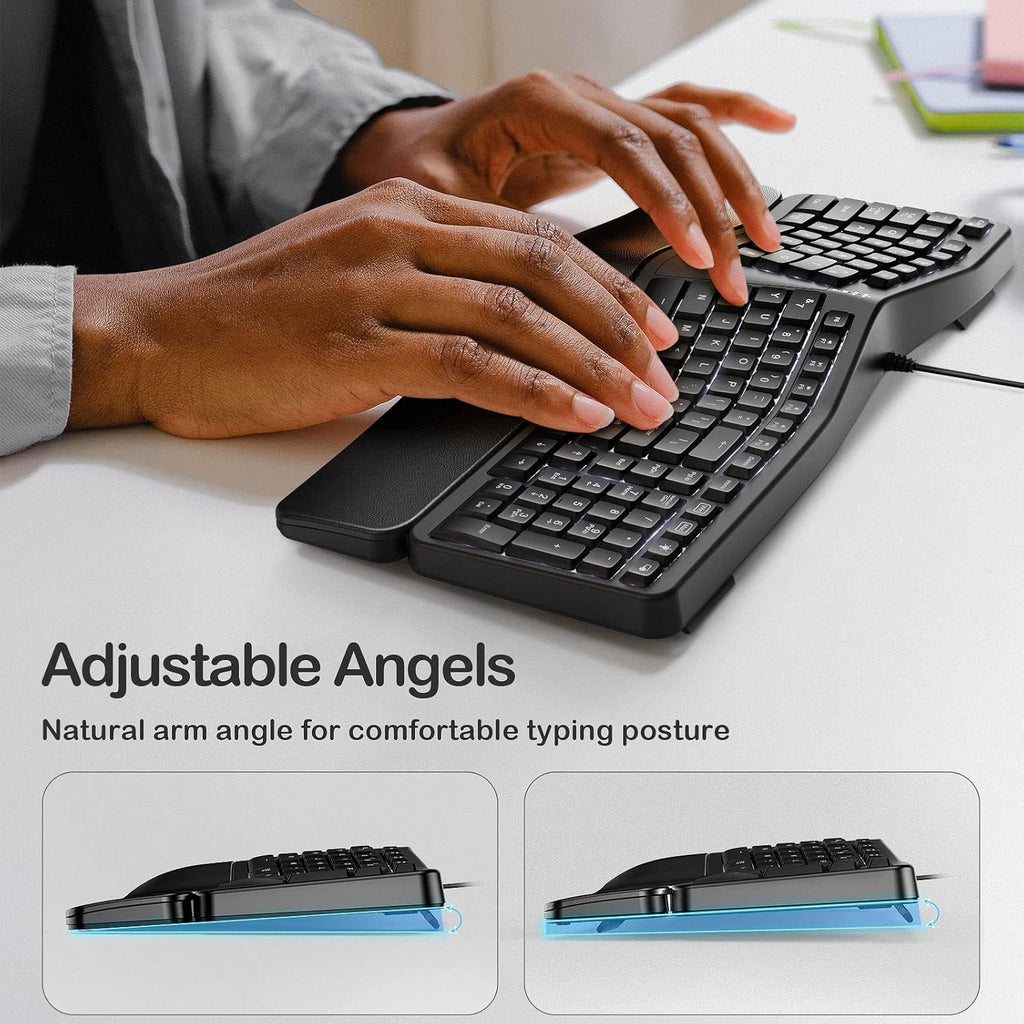 Backlit Wired Ergonomic Split Keyboard with Wrist Rest, 104 Keys E279445