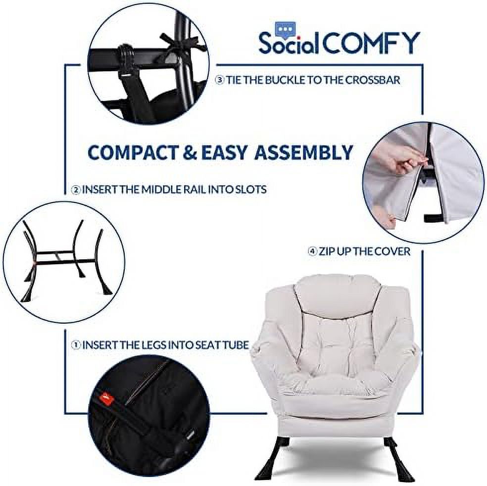 Modern Lazy Chair with Ottoman Steel Frame Lounge Chair Set with Footstool Armrests Side Pocket R25215