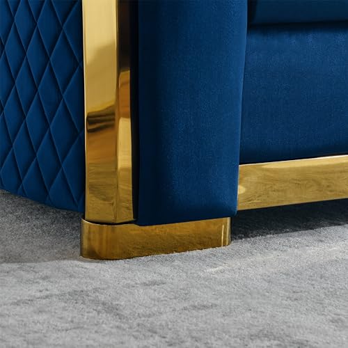 Blue Tufted Velvet 3 Seater Sofa with 2 Pillows G693
