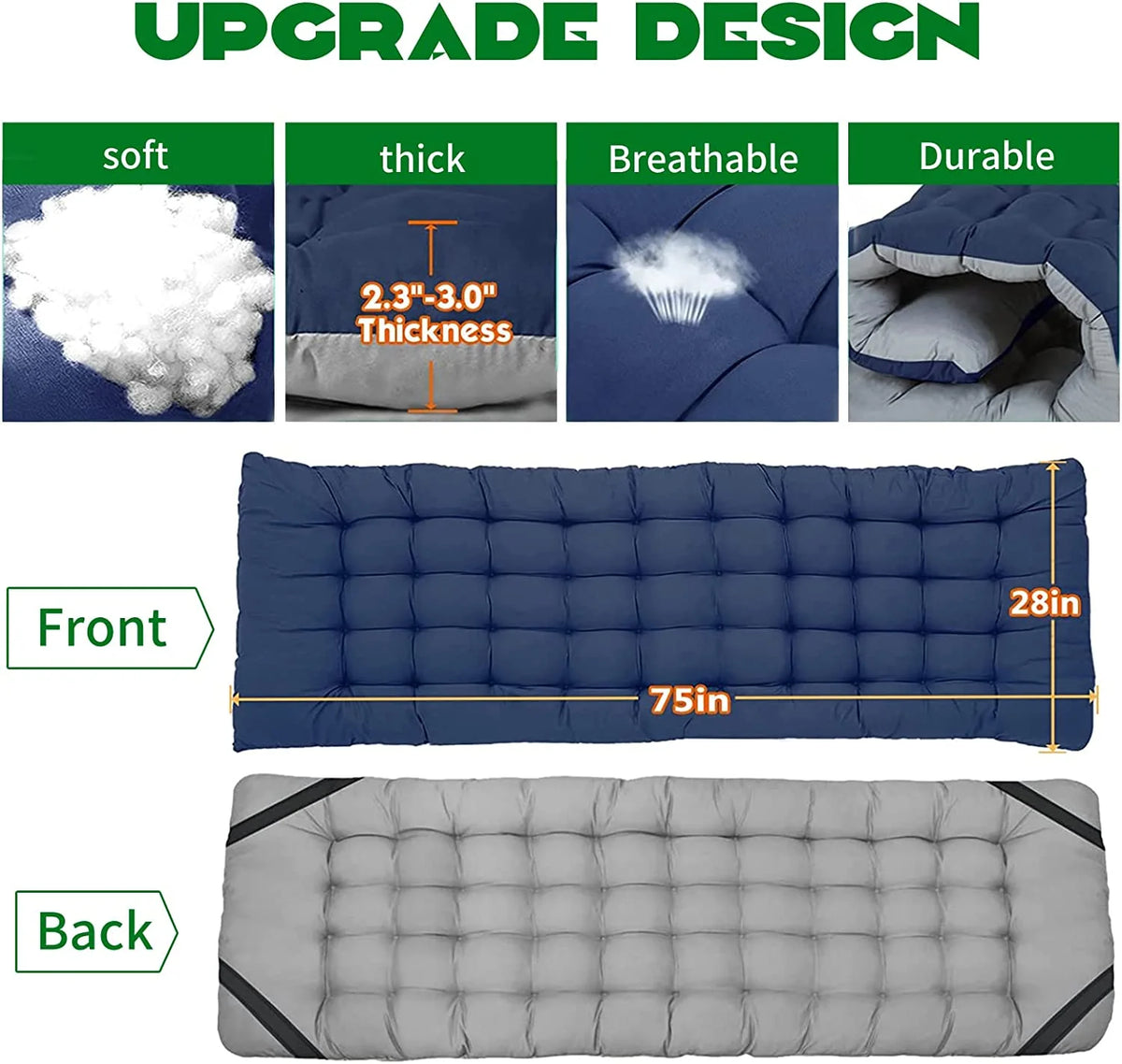 Camping Cot with 2 Sided Mattress & Carry Bag, 75"*28" Portable Folding Cot L3726