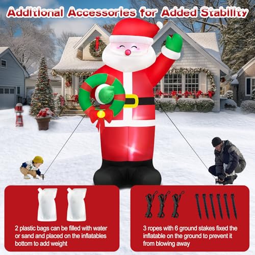14FT Giant Christmas Inflatables Santa Claus with Wreath Built-in LED Lights I83676