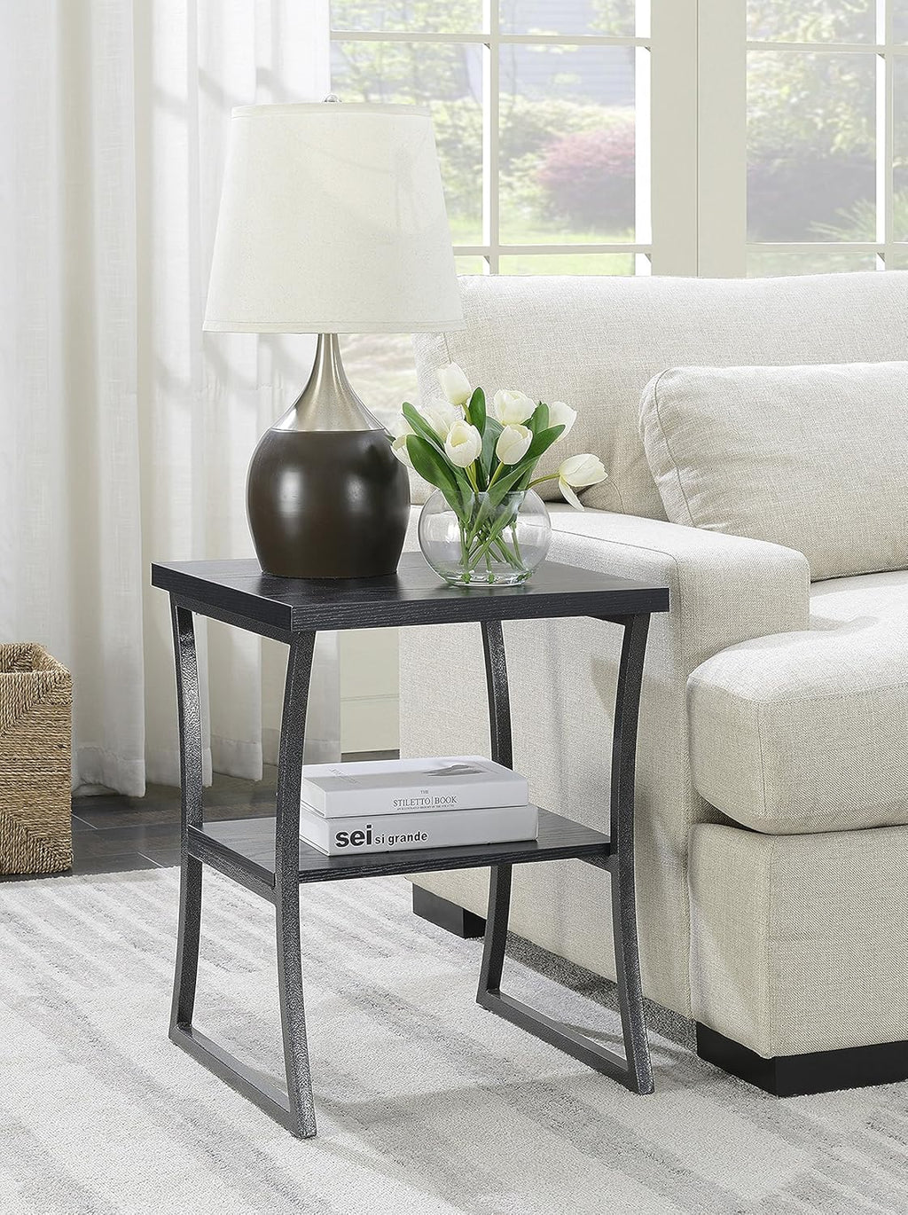 Faux Birch White Frame End Table Pack of 2 V3473