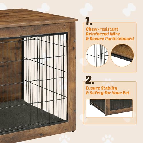 Wooden Dog Crate End Table with Dual Doors, 27 Inch N727803