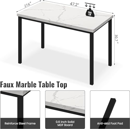 Dining Table Set for 4 with Faux Marble Tabletop and 4 PU Leather Chairs X936664