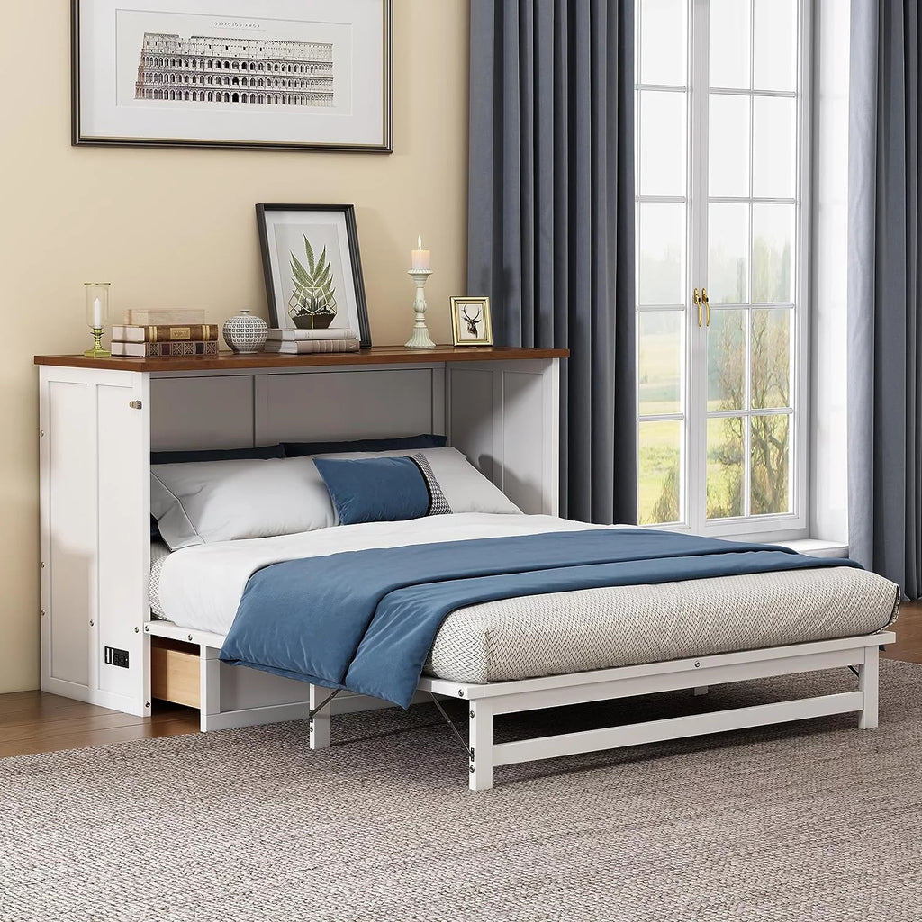 Queen Size Wood Murphy Bed Chest with Storage Drawer Y727825