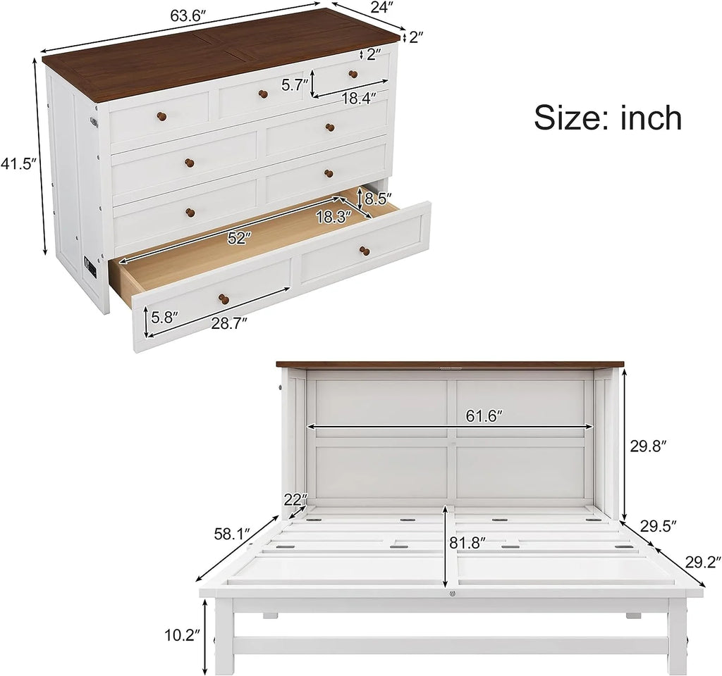 Queen Size Wood Murphy Bed Chest with Storage Drawer Y727825
