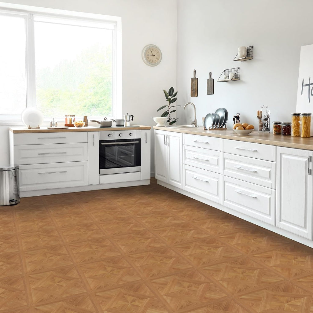 Light Oak Diamond Parquet Pattern 20 Tiles 12" x 12" Self Adhesive Vinyl Floor Tiles A2923