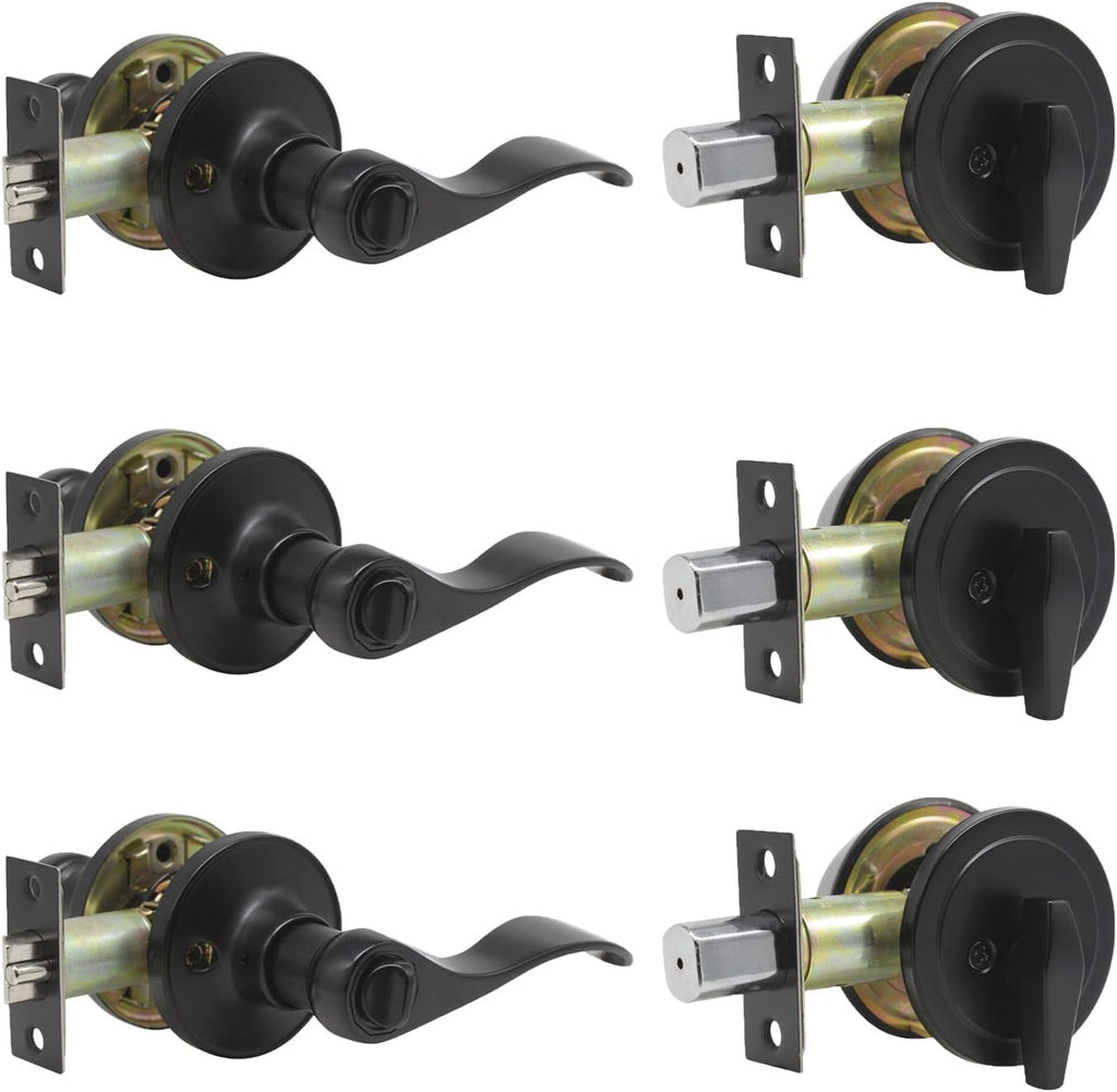 Satin Nickel Entry Door Handle Set with Deadbolt, 2 Pack D3299