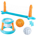 Inflatable Pool Float Set with Volleyball Game and Basketball Hoops, 2 Balls G513
