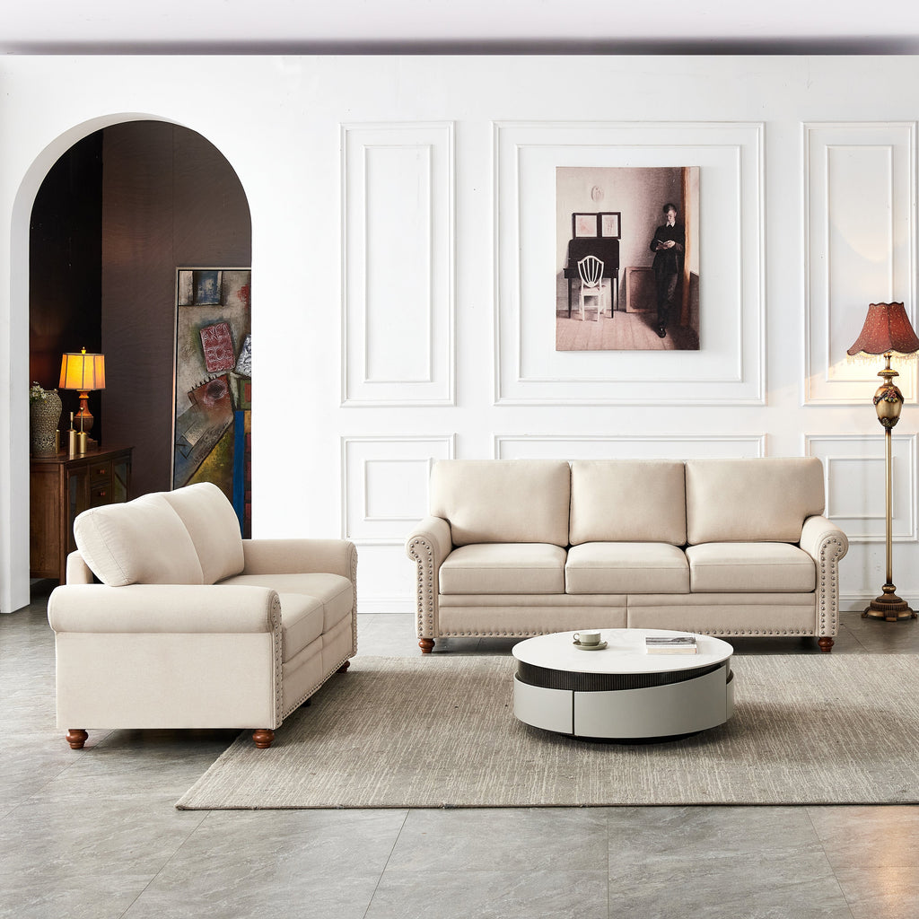Beige Linen Sofa with Storage U811142