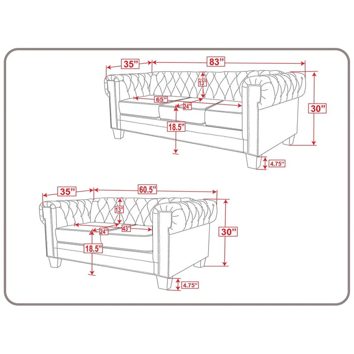 Gray 2-Piece Velvet Fabric Living Room Furniture Set D886042