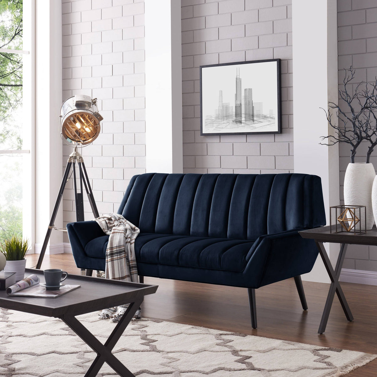 Navy Blue Velvet Sofa N190825