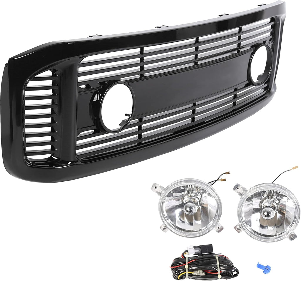 Glossy Black Front Hood Bumper Grille Grill ABS with Fog Lights E938