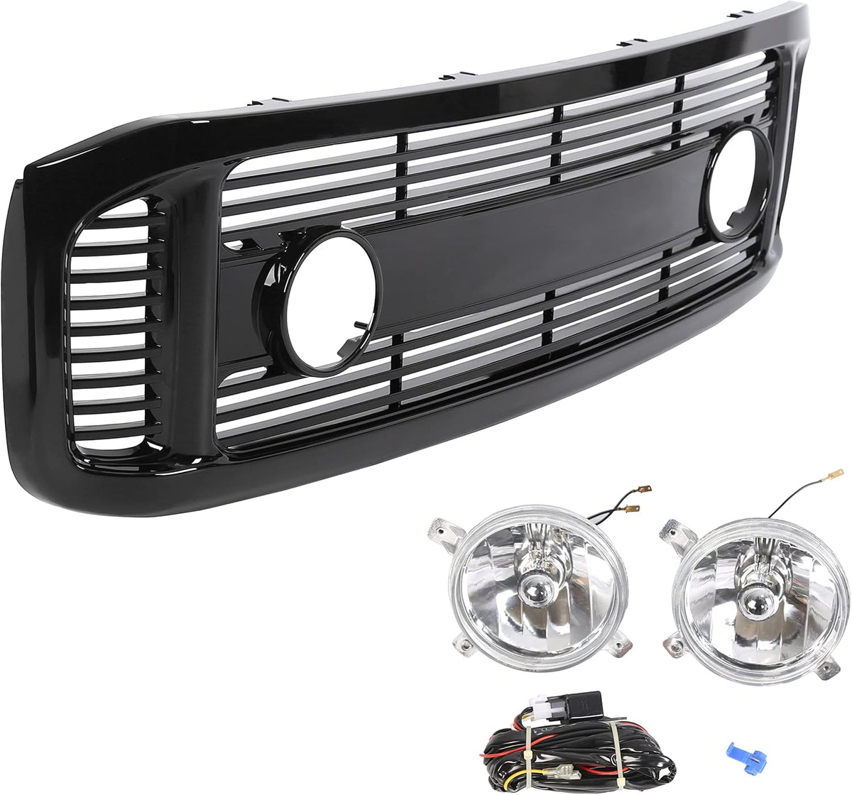 Glossy Black Front Hood Bumper Grille Grill ABS with Fog Lights E938