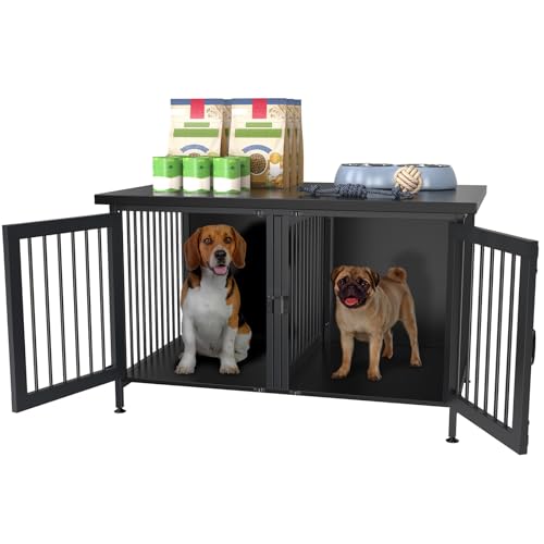 Black Double Dog Crate with Divider U936