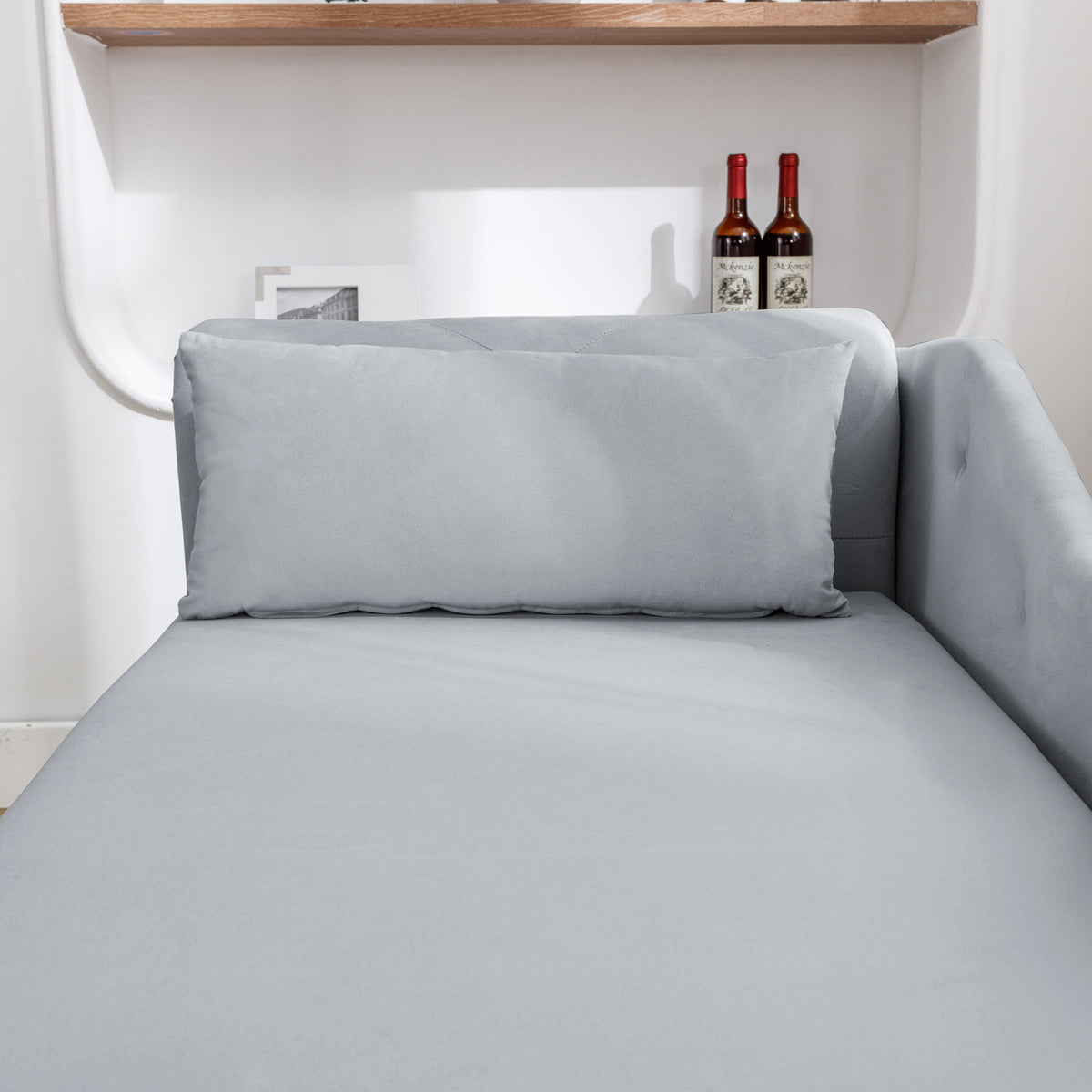 Grey Velvet Chaise Lounge with Storage & Pillow R129