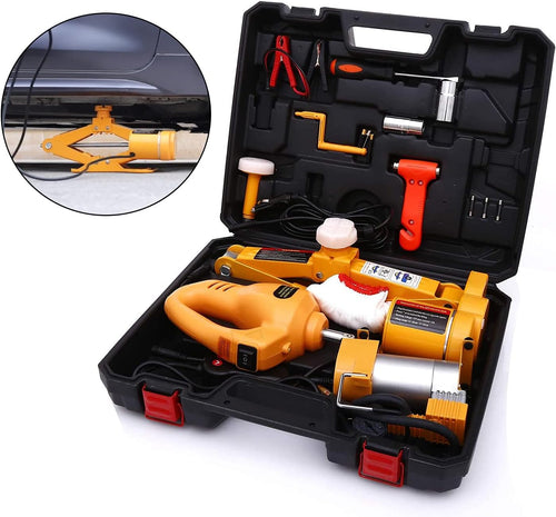 12V 3 Ton Electric Scissor Car Jack with Impact Wrench and Tire Pump F103061