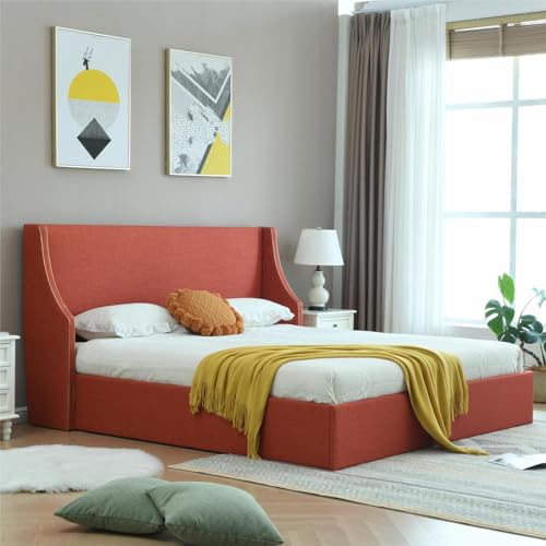 King Size Hydraulic Lift Bed with Gold Line Accents E6489