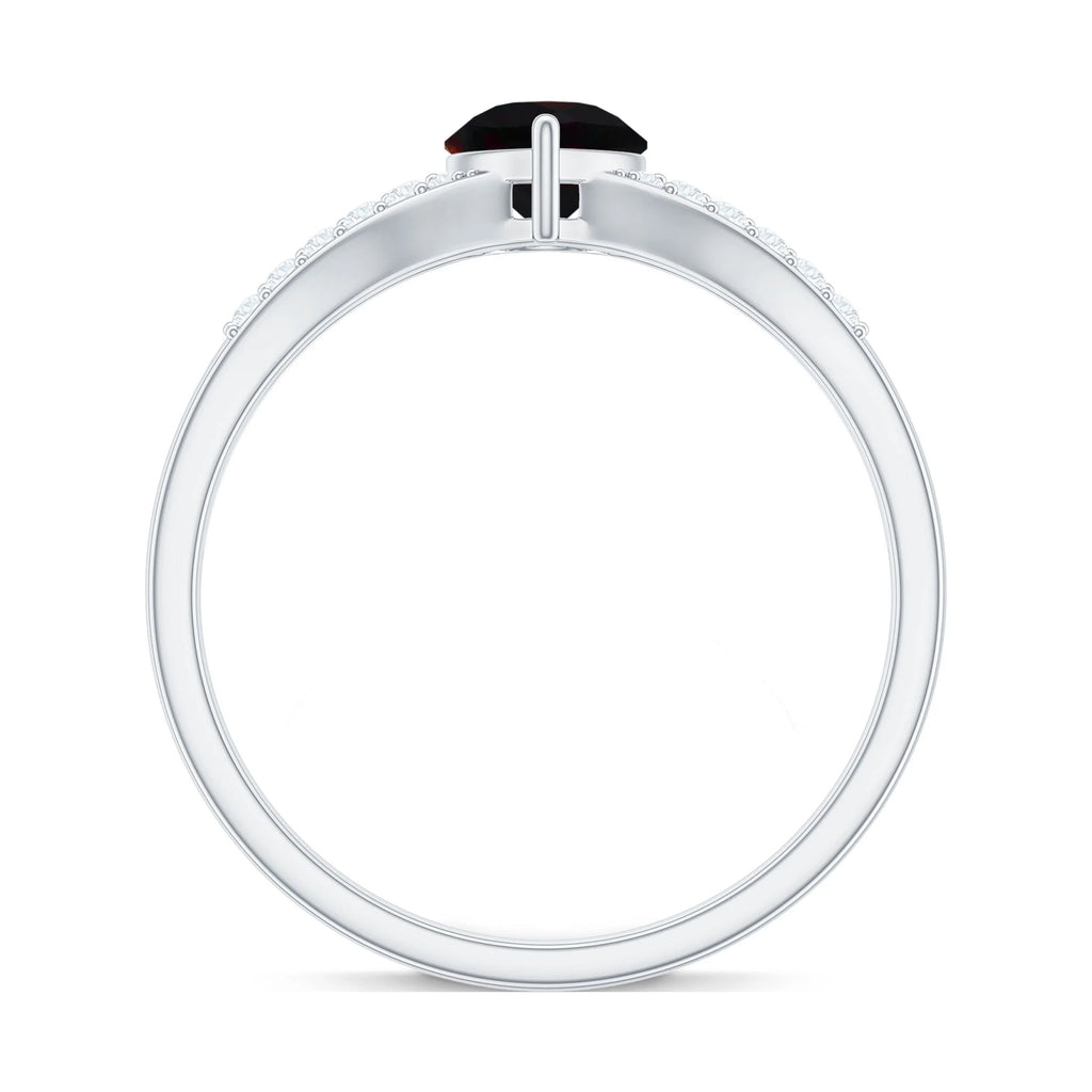 Black Opal Teardrop Ring with Diamond, Split Shank Ring, 14K White Gold Q16954
