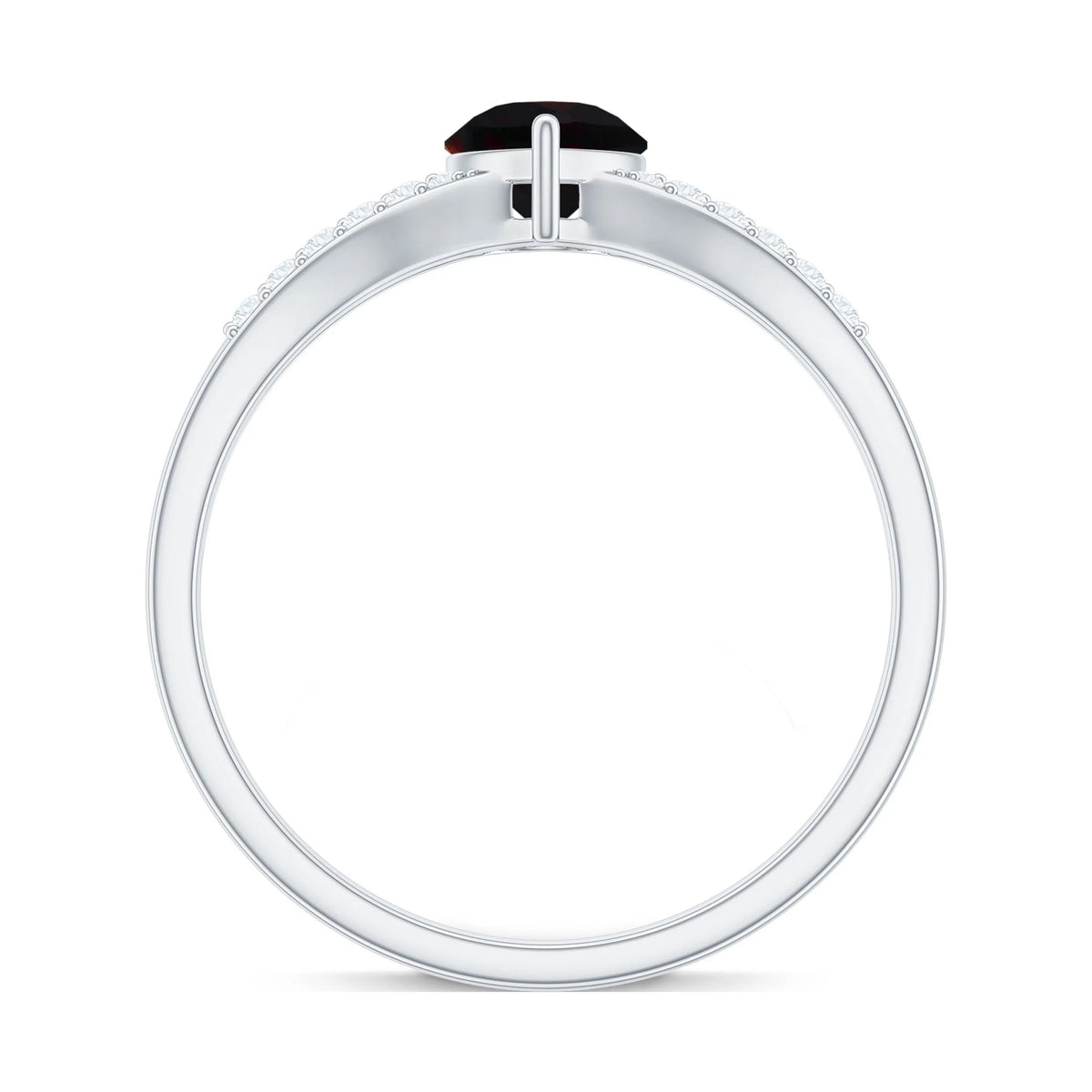 Black Opal Teardrop Ring with Diamond, Split Shank Ring, 14K White Gold Q16954