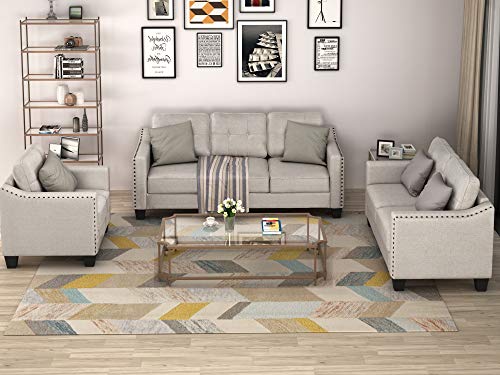 Gray 3-Piece Sofa Set with Tufted Cushions F4267