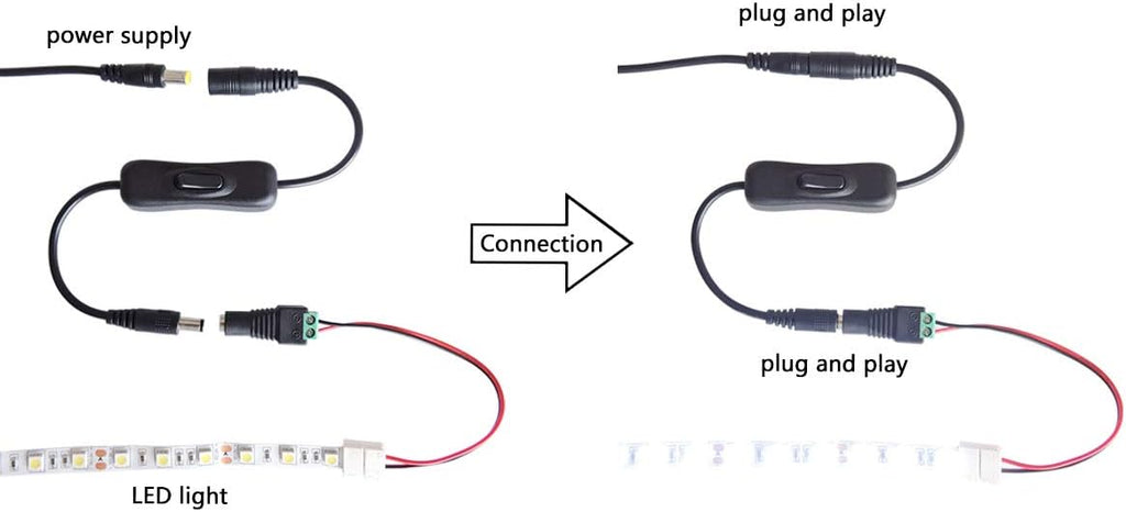 LED Strip Switch Connector with 3 x 12V Inline Switch, 3 x Female DC Power Jack, 3 x Adhesive Tape G669198