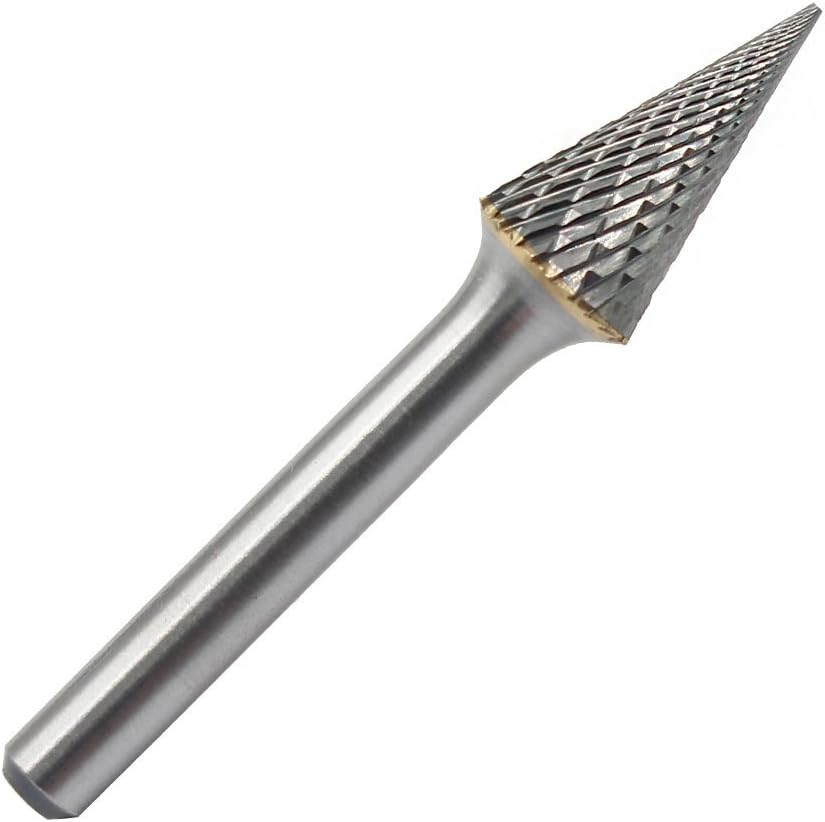 Tungsten Carbide Double Cut Rotary Burrs Pointed Cone Shape, 1/2'' Cutter Dia, 1'' Cutter Length, 1/4'' Shank, Pack of 2 T5935