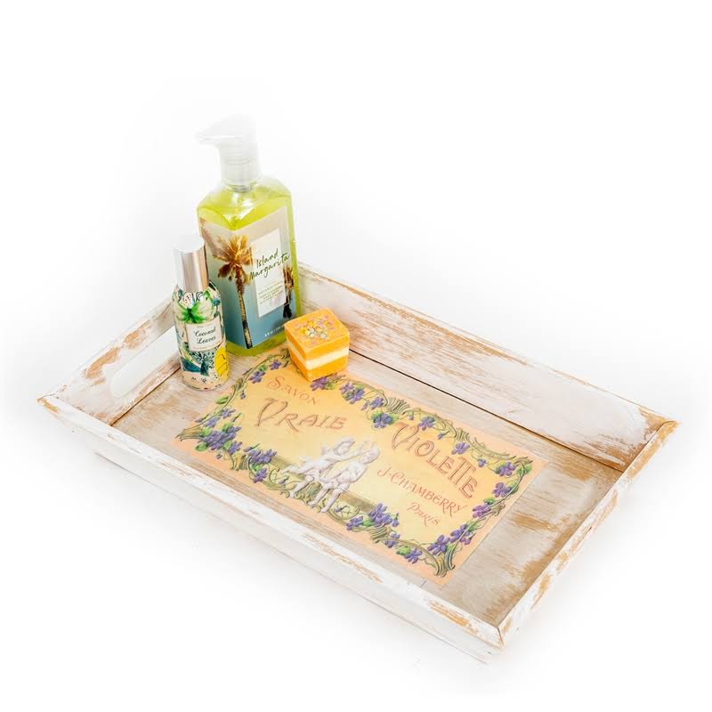 White Savon Violette Decorative Wood Tray N4858