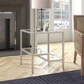 Satin Nickel Glass Top End Table with Storage D367