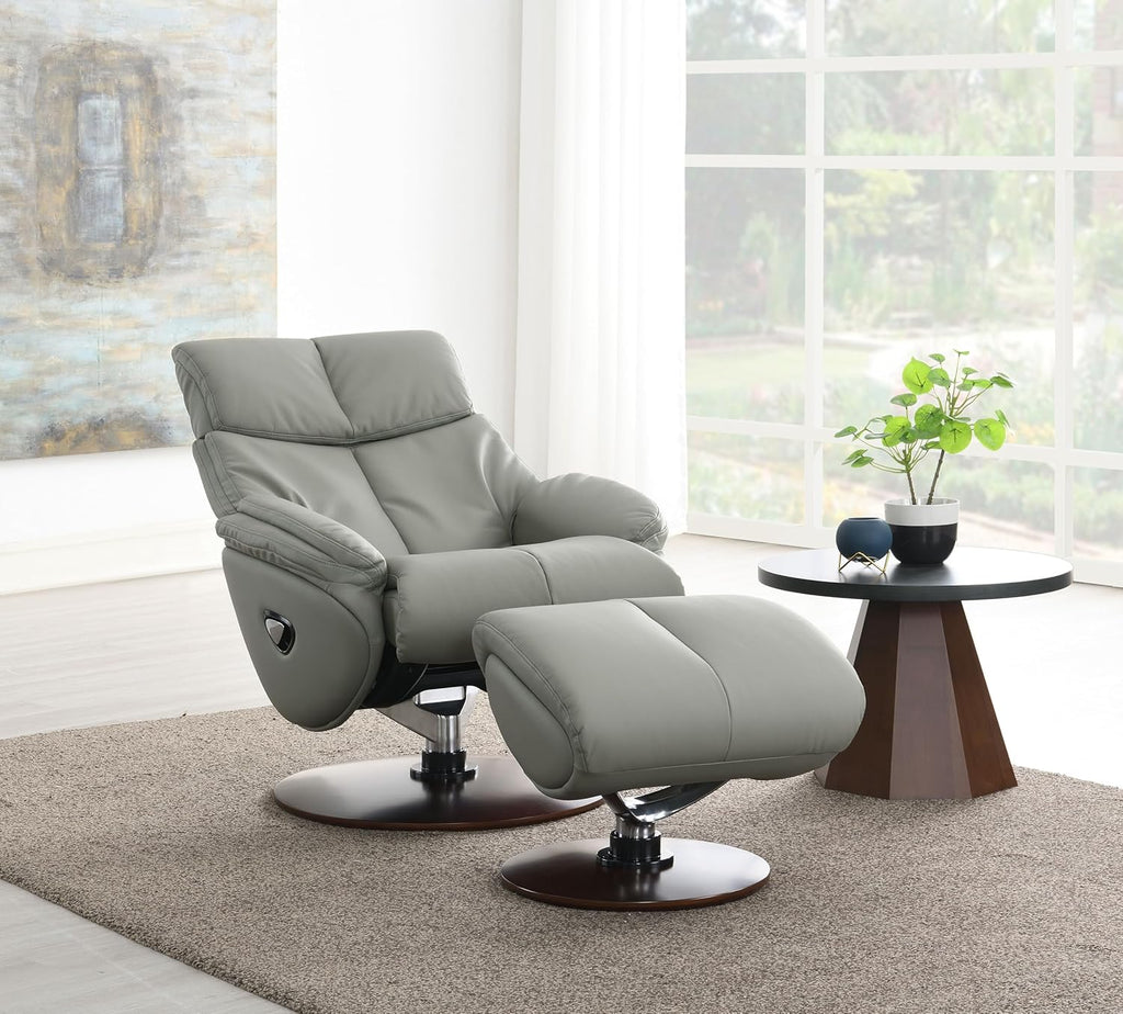 Gray Leather Swivel Chair with Ottoman R324523