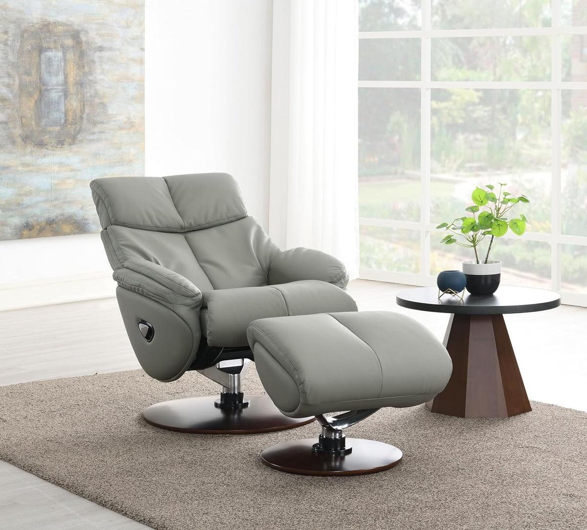 Gray Leather Swivel Chair with Ottoman R324523