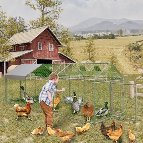 Large Metal Chicken Coop, 120" x 40" x 40" with Cover, 3 Lockable Doors R472341