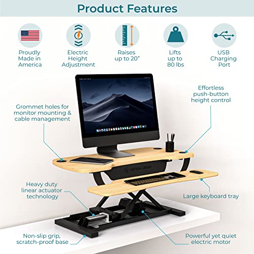 Electric Standing Desk Converter, 36 Inch, Maple L354
